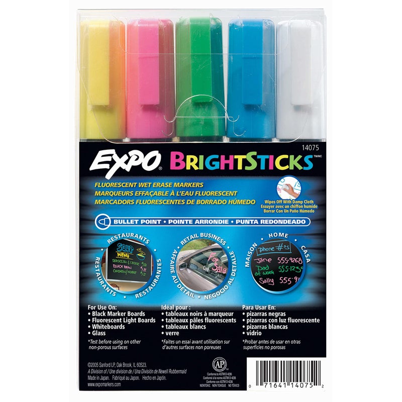 EXPO Bright Sticks, Wet Erase Fluorescent Markers, Bullet Tip, Assorted Colors, 5 Count - Whiteboard, Calendar, Organization, Teacher Supplies - Image 2